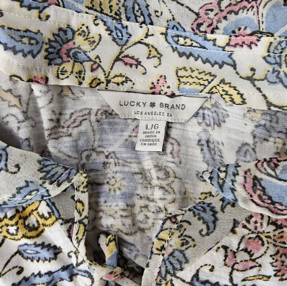 Lucky Brand Floral Filigree Bohemian Flutter Sleece Blouse Top - Picture 5 of 6